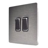 Hamilton 84CR22SS-B CFX Satin Steel 10a Light Switch 2 Gang 2 Way