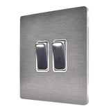 Hamilton 84CR22SS-W CFX Satin Steel 10a Light Switch 2 Gang 2 Way