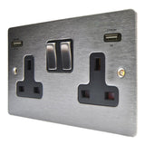 Hamilton 84SS2USBULTSS-B Stainless Steel Switched Double USB Socket