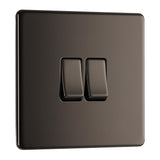 BG FBN42 Screwless Flat Plate Black Nickel Double Switch 10A 2 Way