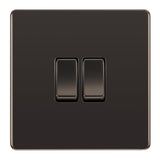 BG FBN42 Screwless Flat Plate Black Nickel Double Switch 10A 2 Way