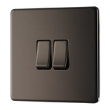 BG FBN42 Screwless Flat Plate Black Nickel Double Switch 10A 2 Way