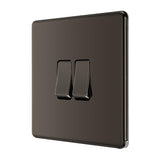 BG FBN42 Screwless Flat Plate Black Nickel Double Switch 10A 2 Way