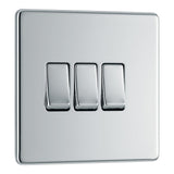 BG FPC43 Screwless Flat Plate Polished Chrome Triple Switch 10A 2 Way
