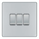 BG FPC43 Screwless Flat Plate Polished Chrome Triple Switch 10A 2 Way