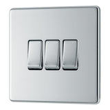 BG FPC43 Screwless Flat Plate Polished Chrome Triple Switch 10A 2 Way