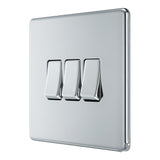 BG FPC43 Screwless Flat Plate Polished Chrome Triple Switch 10A 2 Way