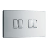 BG FPC44 Screwless Flat Plate Polished Chrome Quadruple Switch 10A 2 Way