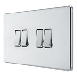 BG FPC44 Screwless Flat Plate Polished Chrome Quadruple Switch 10A 2 Way