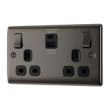 BG NBN22UACB Black Nickel Double Switched 13A Socket with USB Charging - USB A+C Sockets 45W