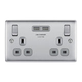BG NBS22U3G Stainless Steel Double Switched 13A Socket with USB Charging - 2X USB Sockets (3.1A)