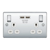 BG NPC22U3W Polished Chrome Double Switched 13A Socket with USB Charging - 2X USB Sockets (3.1A)