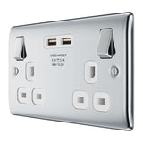 BG NPC22U3W Polished Chrome Double Switched 13A Socket with USB Charging - 2X USB Sockets (3.1A)