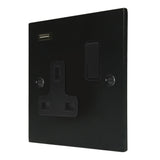 Hamilton 7MBSS1USBBL-B Matt Black Switched Single USB Socket