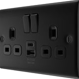 BG NFB22UAC12B Stainless Steel Double Switched 13A Socket with USB Charging - USB A+C Sockets (12W)