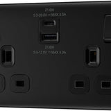 BG NFB22UAC22B Matt Black Double Switched 13A Socket with USB Charging - USB A+C Sockets (22W)