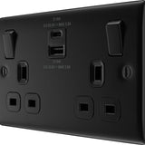 BG NFB22UAC22B Matt Black Double Switched 13A Socket with USB Charging - USB A+C Sockets (22W)
