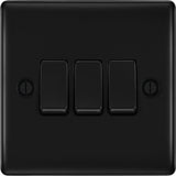 BG NFB43 Matt Black Triple Switch 10A 2 Way