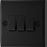 BG NFB43 Matt Black Triple Switch 10A 2 Way
