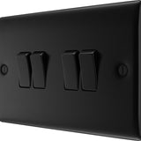 BG NFB44 Matt Black Quadruple Switch 10A 2 Way