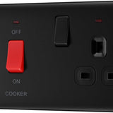 BG NFB70B Matt Black 45A Cooker Control Unit with Switched 13A Socket with Neon