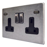 Hamilton 74CSS2USBULTSS-B CFX Satin Steel Switched Double USB Socket