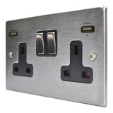 Hamilton 74SS2USBULTSS-B Stainless Steel Switched Double USB Socket