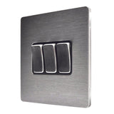 Hamilton 84CR23SS-B CFX Satin Steel 10a Light Switch 3 Gang 2 Way