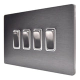 Hamilton 84CR24SS-W CFX Satin Steel 10a Light Switch 4 Gang 2 Way