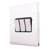 Hamilton 87CR23BC-B CFX Polished Chrome 10a Light Switch 3 Gang 2 Way