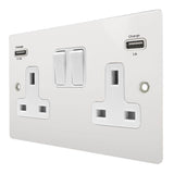 Hamilton 8MWSS2USBULTWH-W Matt White Metal Switched Double USB Socket