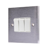 Hamilton 96R23WH-W Satin Chrome Light Switch 3 Gang 10A