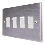 Hamilton 96R24WH-W Satin Chrome Light Switch 4 Gang 10A