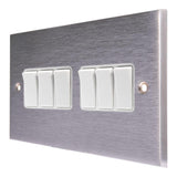 Hamilton 96R26WH-W Satin Chrome Light Switch 6 Gang 10A