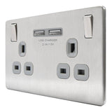 BG FBS22U3G Screwless Flat Plate Stainless Steel Double Switched 13A Socket with USB Charging - 2X USB Sockets (3.1A)