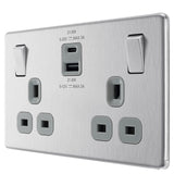 BG FBS22UAC22G Screwless Flat Plate Stainless Steel Double Switched 13A Socket with USB Charging - 2X USB Sockets (3.1A)