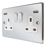 Hamilton 77SS2USBULTBC-W Polished Chrome Switched Double USB Socket