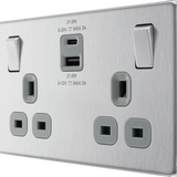 BG FBS22UAC22G Screwless Flat Plate Stainless Steel Double Switched 13A Socket with USB Charging - 2X USB Sockets (3.1A)