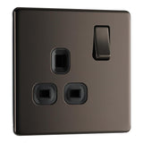 BG FBN21B Screwless Flat Plate Black Nickel Single Switched 13A Socket