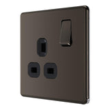 BG FBN21B Screwless Flat Plate Black Nickel Single Switched 13A Socket