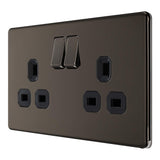 BG FBN22B Screwless Flat Plate Black Nickel Double Switched 13A Socket