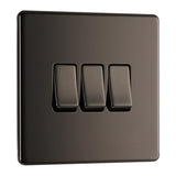 BG FBN43 Screwless Flat Plate Black Nickel Triple Switch 10A 2 Way