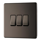 BG FBN43 Screwless Flat Plate Black Nickel Triple Switch 10A 2 Way