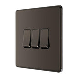 BG FBN43 Screwless Flat Plate Black Nickel Triple Switch 10A 2 Way