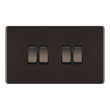 BG FBN44 Screwless Flat Plate Black Nickel Quadruple Switch 10A 2 Way