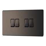 BG FBN44 Screwless Flat Plate Black Nickel Quadruple Switch 10A 2 Way