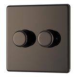 BG FBN82 Screwless Flat Plate Black Nickel Double Intelligent LED 2 Way Dimmer Switch