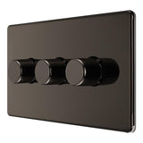 BG FBN83P Screwless Flat Plate Black Nickel Triple 2 Way Dimmer Switch