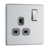 BG FBS21G Screwless Flat Plate Stainless Steel Single Switched 13A Socket