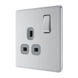 BG FBS21G Screwless Flat Plate Stainless Steel Single Switched 13A Socket